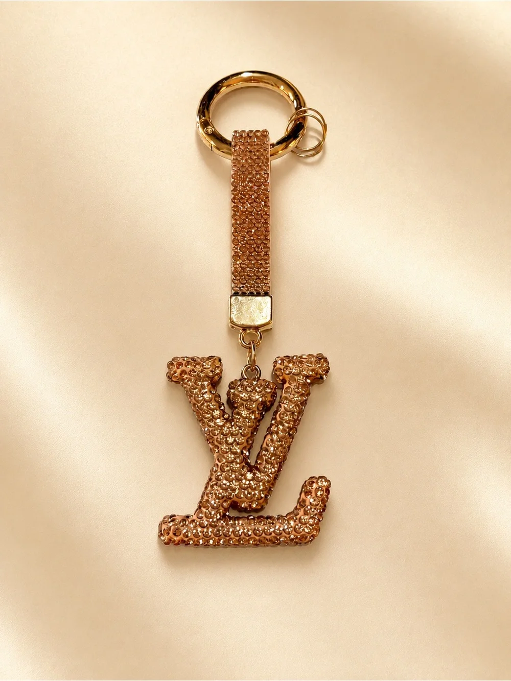 Champagne Rhinestone Luxury Keychain Charm - Gold